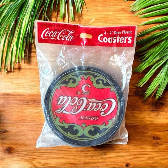 Vintage Coca-Cola 5¢ Deco Plastic Coasters - Set of 4 - New in Package - Picture 2 of 6